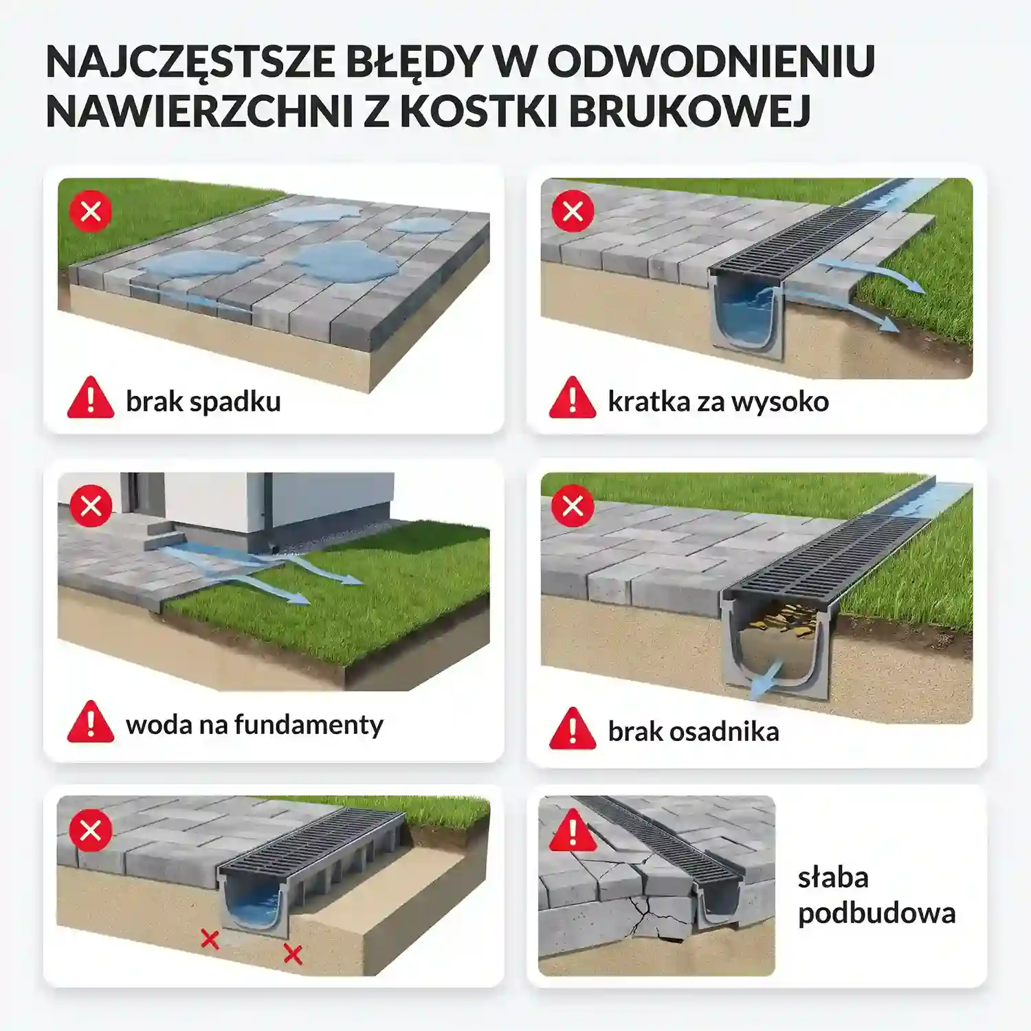 Błędy w odwodnieniu nawierzchni z kostki brukowej